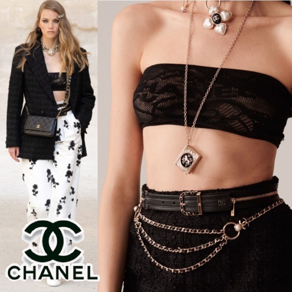 🛑 SOLD 🛑 Chanel Cruise 22 Black Lace Logo Bandeau Top - Sz Small - BNWT